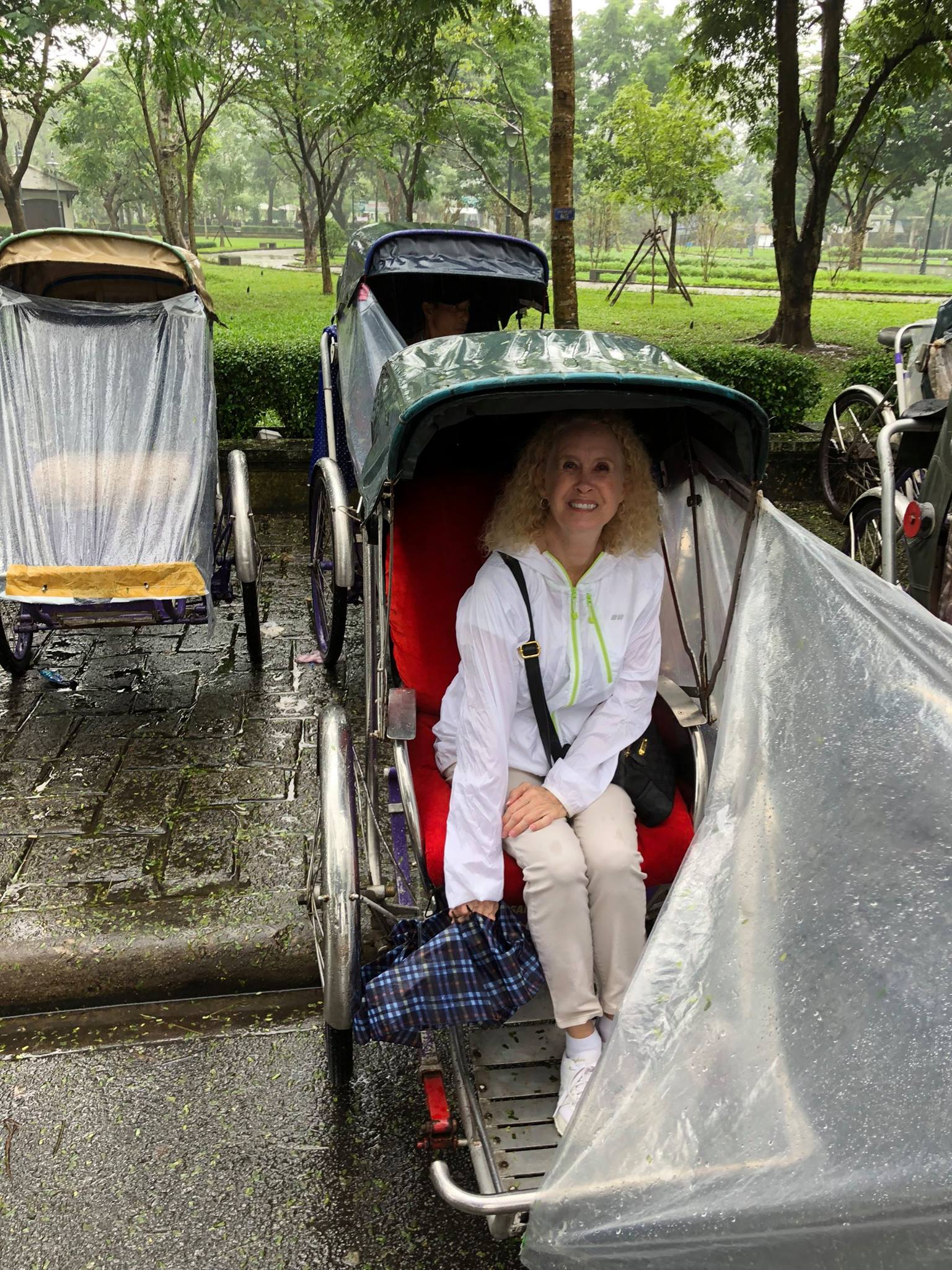 Ms. Joyce explored Hue city on a rickshaw ('Cycle' is another name). Although it had small rain, her trip was fantastic
